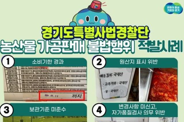 ‘국내산’ 둔갑한 중국산 김치부터 소비기한 지난 떡까지…농산물 가공판매 불법행위 경기도 특사경에 적발