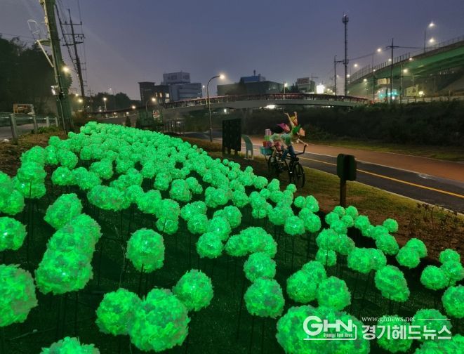 용인특례시가 신갈천 1.5km 구간에 LED 수국정원을 설치했다