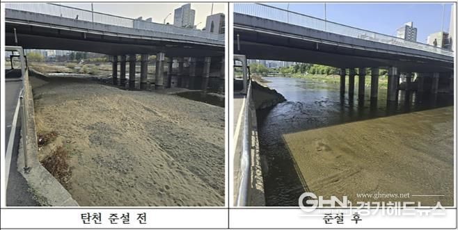 성남시 분당구 야탑동 지역 탄천 준설 전후 비교