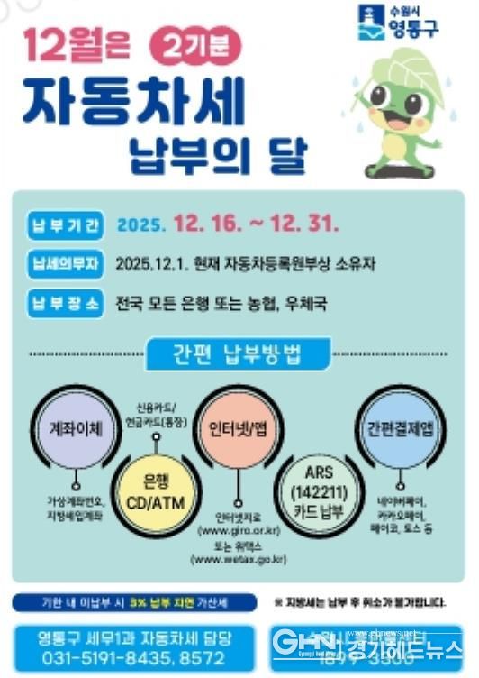 수원시 영통구, 12월은 자동차세 납부의 달