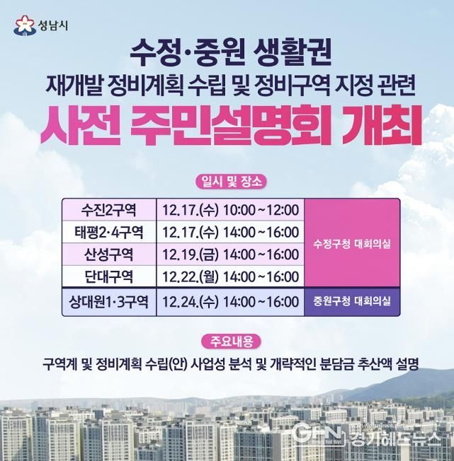 수정중원 생활권 재개발 정비계획 수립 및 정비구역 지정 관련 사전 주민설명회 안내문