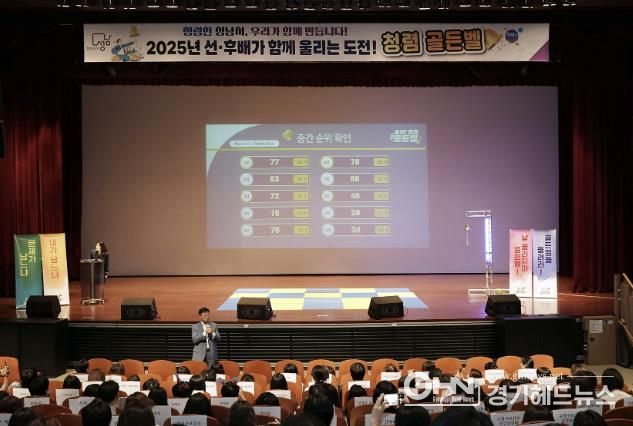 지난 2025년 9월 3일 시청 온누리에서 신상진 성남시장이 성남시 공직자들이 참여하는 도전!청렴 골든벨 행사에서 인사말을 하고 있다