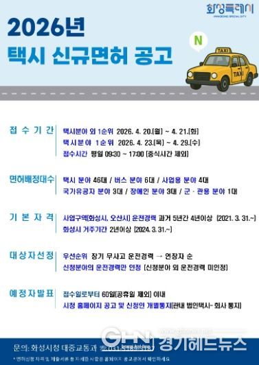 2026년 택시 신규면허 발급 안내 포스터