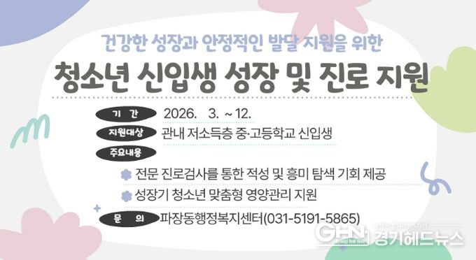 수원시 장안구 파장동, 저소득층 청소년 신입생 성장·진로 지원사업 추진